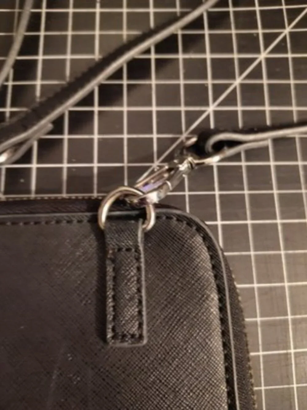 Nine West Black Saffiano Faux Leather Crossbody Phone Bag Silver Hardware